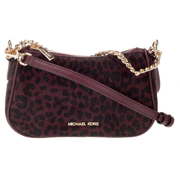 Michael Kors Carmela Oxblood Haircalf Leather Pouchette Convertible Bag NWT